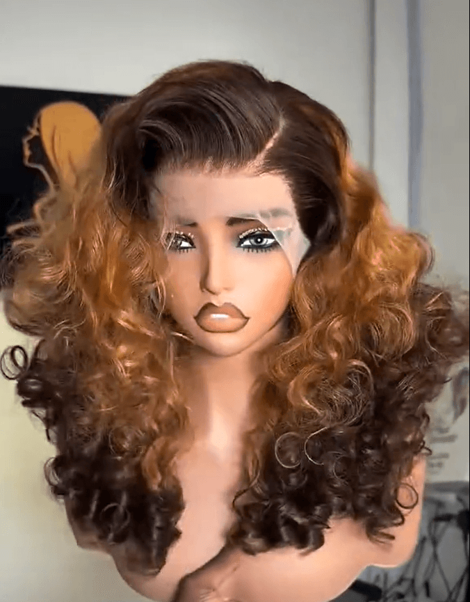 Wavy Human Hair Frontal Wig in Piano Color