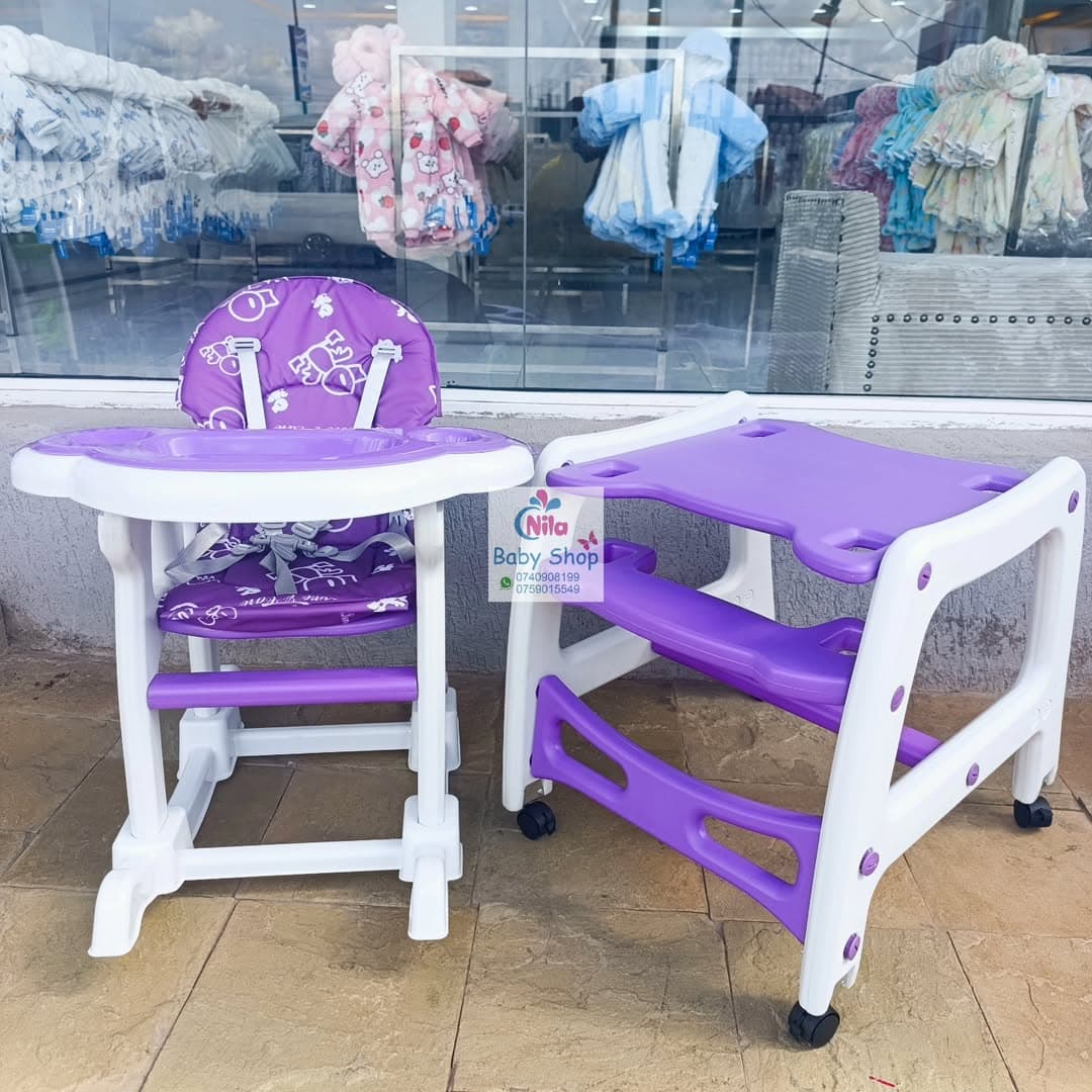 Multi-Function Baby Feeding Chair & Toddler Table Set with Safety Harness and Wheels