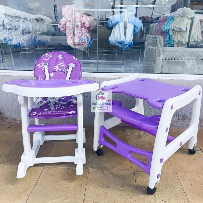 Multi-Function Baby Feeding Chair & Toddler Table Set with Safety Harness and Wheels