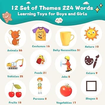 Oderra Talking Flash Cards for Toddlers, 224 Words Flashcards Learning Educational Toys