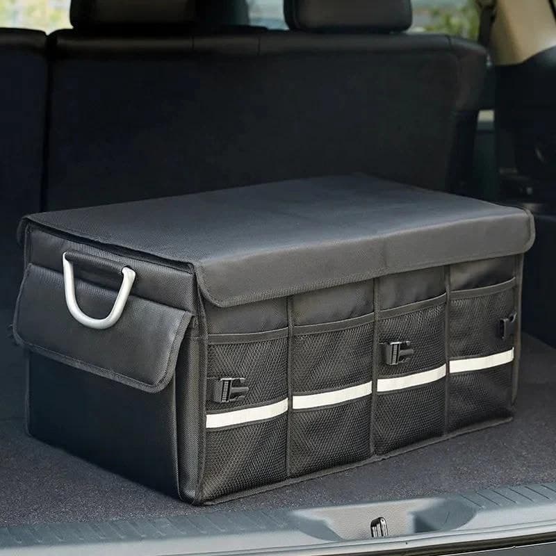 Premium Heavy Duty Car Boot Organizer With Lid, Partitions & Aluminum Handle.