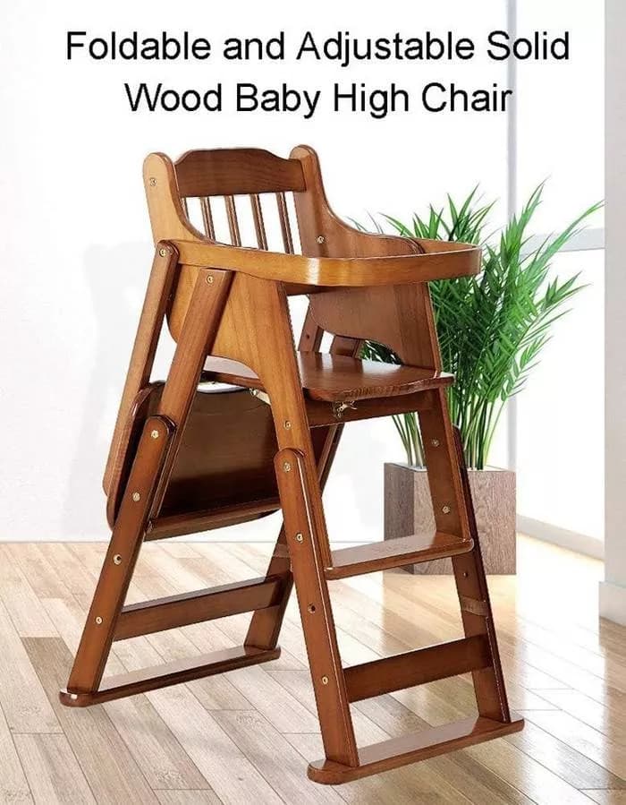 Adjustable & Foldable Wooden High Chair and Tray, Highchair for Babies and Toddlers Dining
