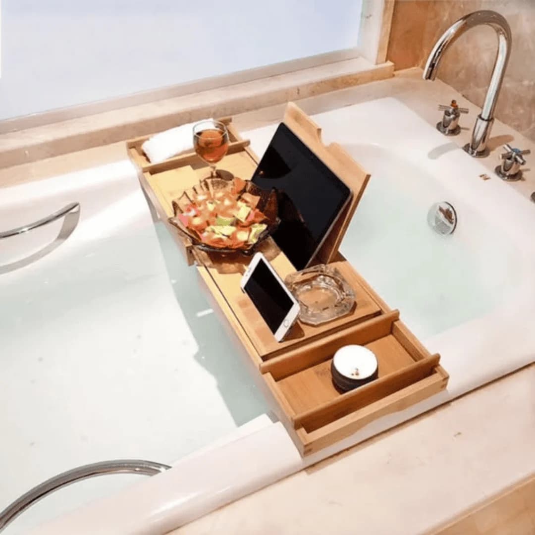 Expandable Bamboo Bathtub Caddy Tray