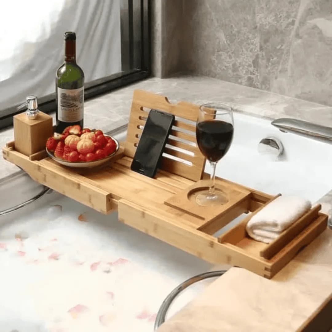 Expandable Bamboo Bathtub Caddy Tray