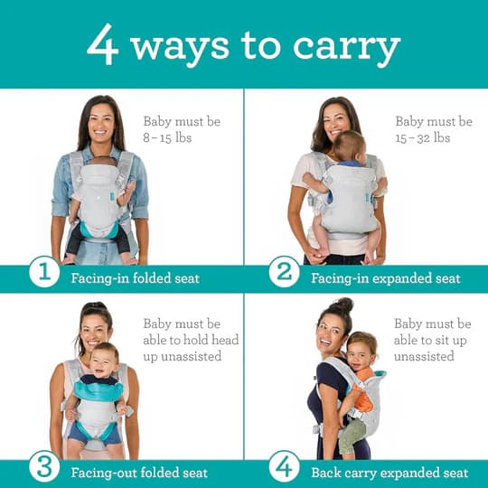 Infantino Flip 4-in-1 Light & Airy Convertible Carrier Grey Age- Newborn & Above (Holds from 3 kgs upto 14.5 Kgs)