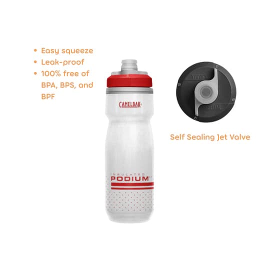 CamelBak Podium Chill Insulated Water Bottle 21Oz Fiery Red/White