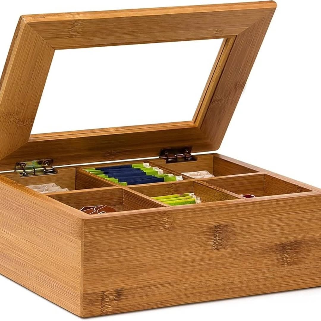 6 Compartments Bamboo Wooden Teabag Organiser