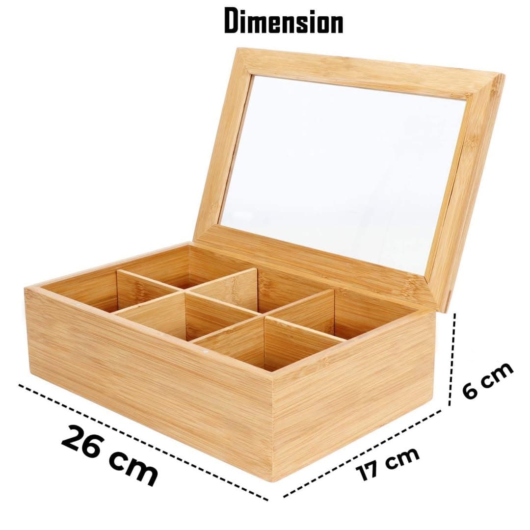 6 Compartments Bamboo Wooden Teabag Organiser