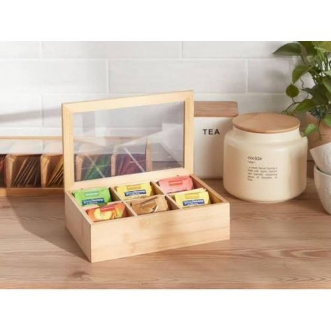 6 Compartments Bamboo Wooden Teabag Organiser